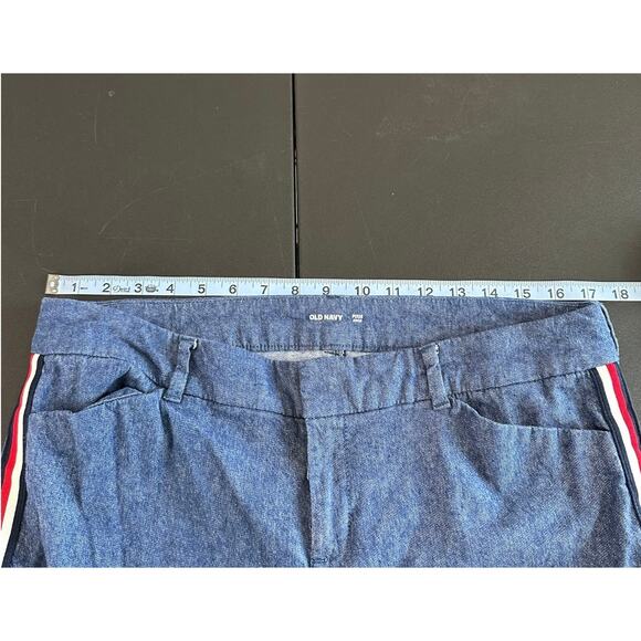 Old Navy Blue Denim Linen Blend Mid-Rise Side-Stripe Ankle Dress Pants Size 12 - Picture 13 of 16